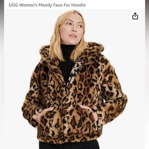 UGG Mandy Faux Fur Jacket in Leopard II with Hood, Women’s Size Medium